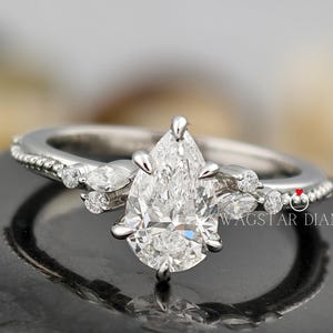 Pear Marquise Cut Engagement Ring Lab Grown Diamond, 1 CT Diamond Ring, Prong Setting, Solid 18K White Gold Ring, Anniversary Gift Her