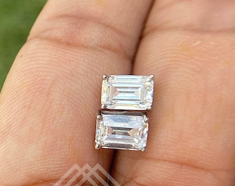 2 ct Emerald Cut Lab Grown Diamond Stud Earrings - 14K Gold