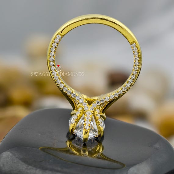 Marquise Cut Engagement Ring Lab Grown Diamond, 2 CT Solitaire Diamond Ring, Yellow Gold Ring, Hidden Halo Setting Ring, Six Prong Set Ring