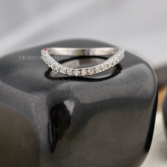 Round Brilliant Cut Real Lab Grown Diamond Engagement Band, 1.05 CT Half Eternity Band, U Shape Stackable Band, 14k White Gold Band
