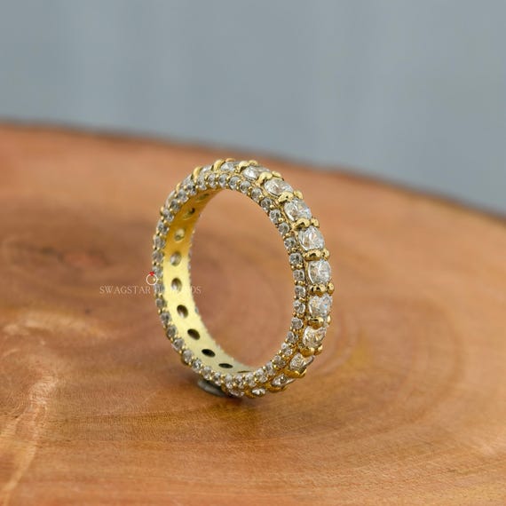 Round Cut Moissanite Full Eternity Band Round Wedding Band Women 14K Gold Stacking Promise Ring Matching Anniversary Band Eternity Ring Band