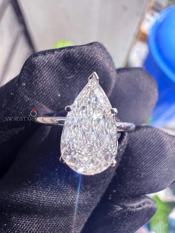 5 carat Pear cut Lab Diamond Ring hidden halo ring IGI Certified Diamond Ring for Her, Engagement Ring, Anniversary Gifts, Rings for Women