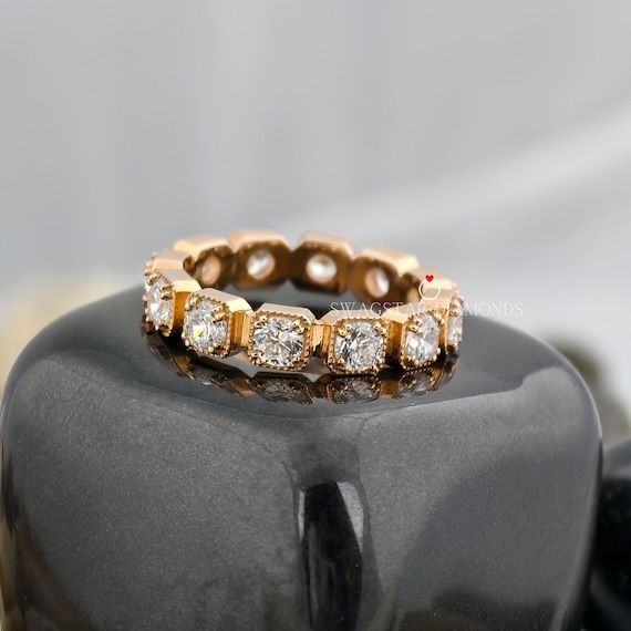 Round Cut Engagement Band Lab Grown Diamond, 1.92 CT Diamond Full Eternity Band, Stackable Band, 14K Rose Gold Band, Wedding Band For Bride