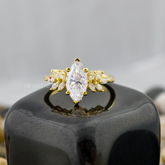 Marquise Cut Engagement Ring Lab Grown Diamond Ring, 2 CT Solitaire Diamond Ring, Side Accents Marquise Diamond Ring, V Claw Prong Set Ring
