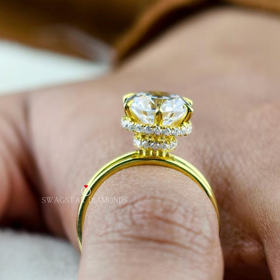5 Carat Round Lab Grown Diamond Engagement Ring - Double Hidden Halo