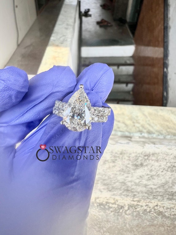 3 carat Pear Cut lab Diamond Ring for wedding, Lab Grown Diamond Engagement Ring, Anniversary Gifts, Rings for Women, Gift Ring