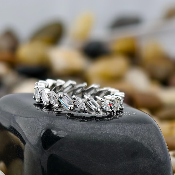 2.14 CT's Baguette Marquise Lab Grown Diamond Eternity Band 14K Gold Proposal Engagement Wedding Anniversary Gift for Her Wife Birthday Gift
