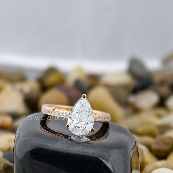 2 carat Pear shape Lab Grown Diamond Engagement Ring 14K Gold Ring Anniversary Wedding Proposal Gift For Her Girlfriend Wife Birthday Gift