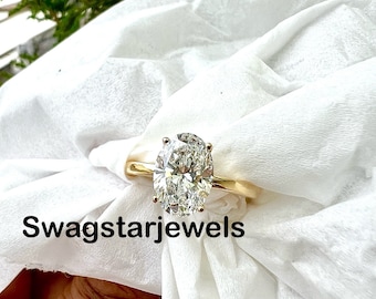 2 CT Oval Shape Lab Grown Diamond Engagement Wedding Ring 14K Gold Anniversary Proposal Ring For Her Girlfriend Wife Birthday Gift