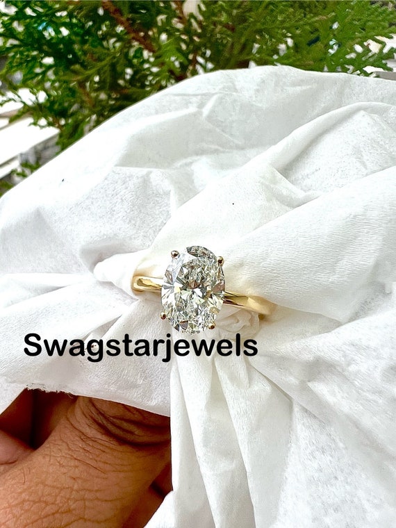 2 CT Oval Shape Lab Grown Diamond Engagement Wedding Ring 14K Gold Anniversary Proposal Ring for Her Girlfriend Wife Birthday Gift