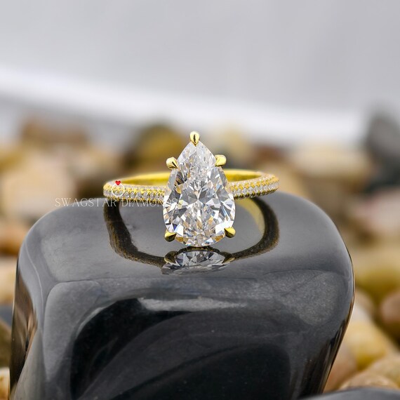 2 Carat Pear Shape Lab Diamond ring Engagement Ring 14K Gold Ring Anniversary Wedding Proposal Gift For Her Girlfriend Wife Birthday Gift
