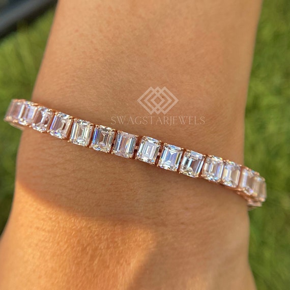 19.5 Total Carat Emerald Shape Lab Grown Diamond Tennis Bracelet 14K Gold Anniversary Wedding Gift For Her Girlfriend Wife Birthday Gift