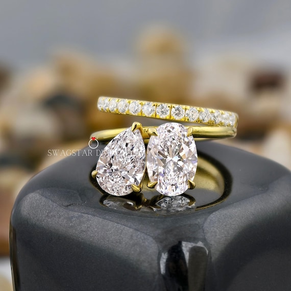 2+2 CT Pear And Oval Cut Toi Et Moi Ring Lab Diamond Ring Toi Et Moi Bridal Set Ring Lab Created Diamond Toi Et Moi Wedding Set Ring For Her