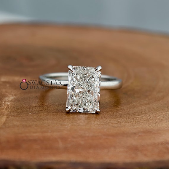 3 Carat Radiant Cut IGI Certified Elongated Radiant Cut Lab Grown Diamond Ring Hidden Halo Solitaire Engagement Ring 18kt White Gold Ring