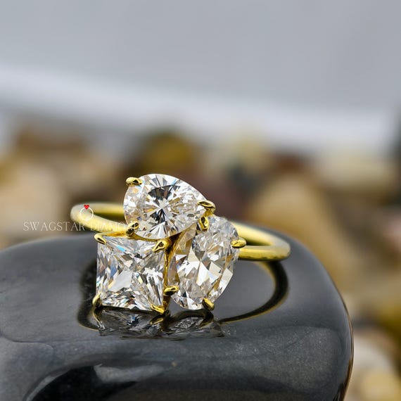 Toi Et Moi Lab Diamond ring pear princess oval shape Engagement Ring Anniversary Wedding Proposal Ring For Her Girlfriend Wife Birthday Gift