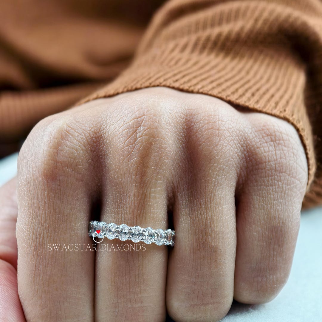 Lab Grown Diamond Eternity Band: 14K Gold Oval Cut Wedding Ring - Etsy