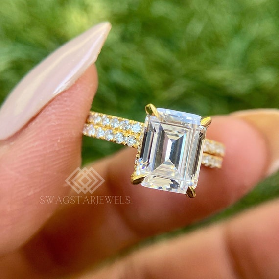 2 Carat Lab Diamond Ring Emerald Cut Lab Grown Diamond Wedding band Ring Jewellery for Women Gift for Her Engagement Diamond Ring Gold Rings