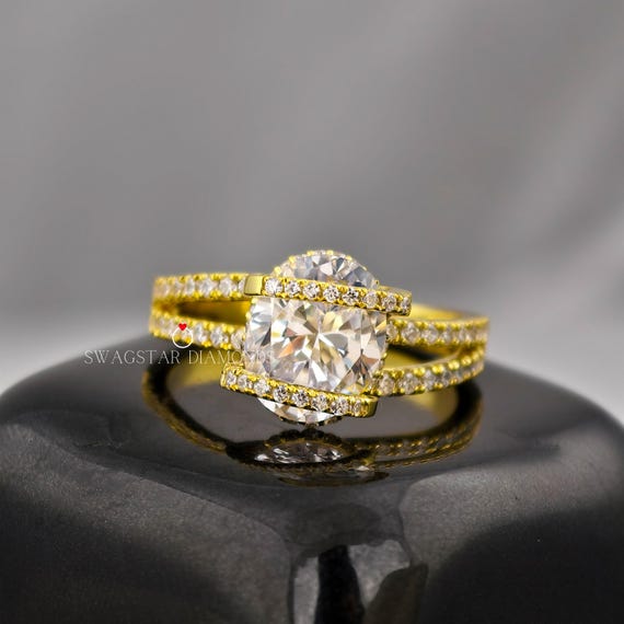 Oval Cut Engagement Ring Lab Grown Diamond, 2 CT Diamond Ring, Bypass Shank Diamond Ring, Split Shank, Wedding Ring For Bride, 18K Gold Ring