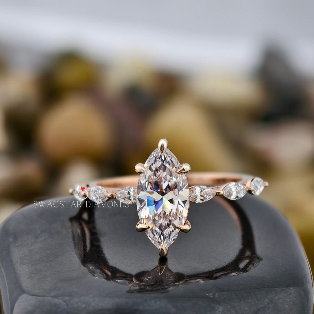 2.6 Ct Marquise Cut Lab Grown Diamond Engagement Ring 14K Gold ...