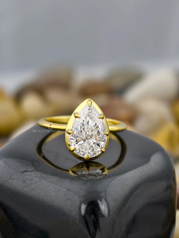 5ct Vintage Style Pear Cut Engagement Ring Lab Grown Diamond, Solitaire Diamond Prong Setting Ring Anniversary Gift Ring Drop Diamond Ring