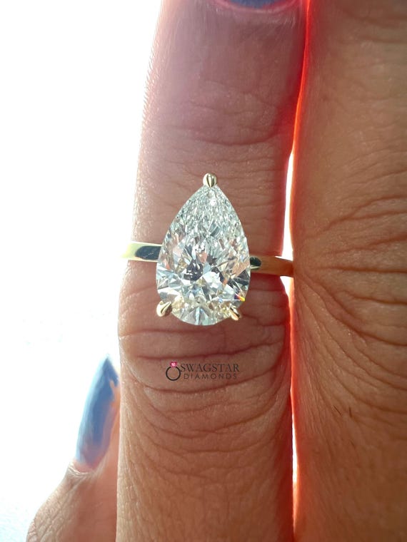 2.00 Carat IGI Certified E-VVS2 Pear Cut Lab Grown Diamond Solitaire Engagement Ring /14k Yellow Gold Ring / Classy Pear Cut Diamond Ring