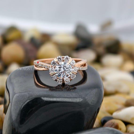 Lab Grown Diamond Engagement Ring Round Cut Real 1 Carat Lab Diamond Ring Gift for Her Wedding Diamond Ring, Gold Rings, Jewellery for Women