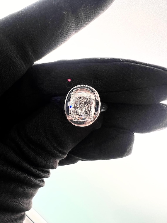 3 Carat Cushion Lab Grown Diamond Ring | Bezel Set Solitaire Engagement Ring | Ethical White Gold Minimalist Ring | Modern Proposal Ring