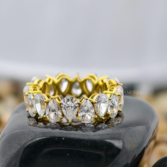 Pear Shape Lab Grown Diamond Eternity Band 14K Gold Proposal Engagement Wedding Gift Anniversary Gift for Her Wife Birthday Gift 4.50 tcw