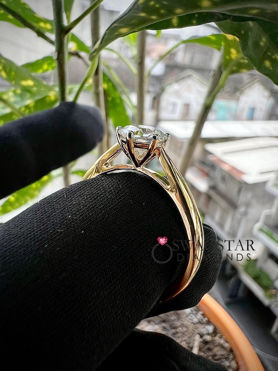 Round Solitaire Lab grown diamond Engagement ring, 3 Carat Lab Diamond Ring, Gift for Her, Yellow Gold Rings, Jewellery for Women
