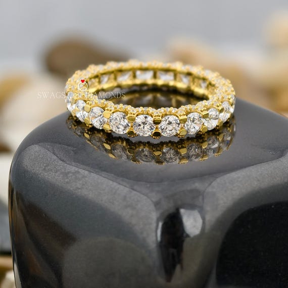 Round Brilliant Cut Real Lab Grown Diamond Engagement Band, 2.70 CT Diamond Ring, Broad Band Ring For Her, 18k Yellow Gold Ring For Women