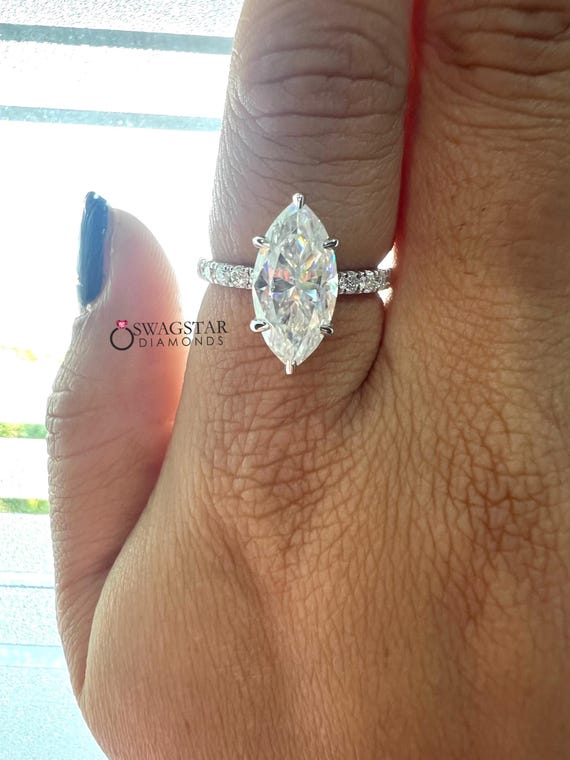 3 Carat Marquise Cut Lab Diamond Ring IGI Certified Lab created Diamond Ring Side Accents Round Diamond Ring Marquise Cut Engagement Ring