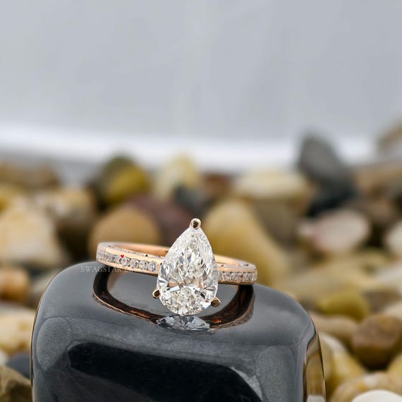 3ct Pear Cut Lab Grown Diamond Engagement Ring Vintage 14K Gold Ring Anniversary Wedding Proposal Gift For Her Girlfriend Wife Birthday Gift