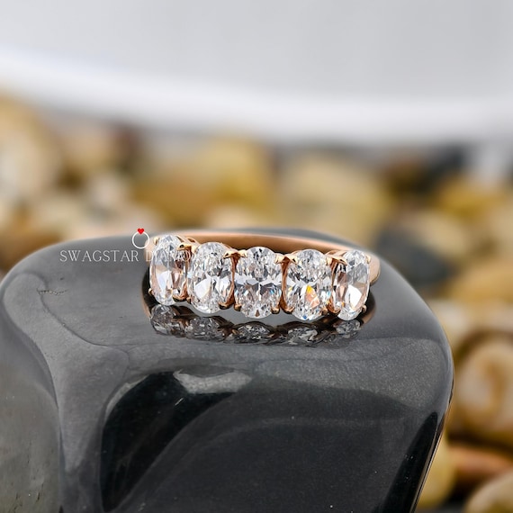 Oval Shape Lab Grown Diamond Half Eternity Band 14K Gold Proposal Engagement Anniversary Wedding Gift for Her Wife Birthday Gift
