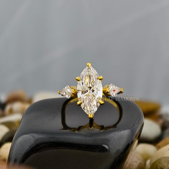 2CT Marquise Kite Cut Lab Grown Diamond Engagement Ring IGI certified Diamond Ring Promise Ring Six Prong Set Ring, Three Stone Ring For Her