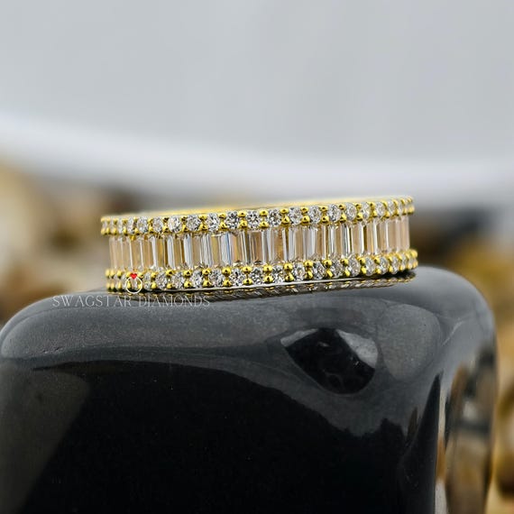 Baguette Lab Diamond Eternity Band 14K Gold Proposal Engagement Wedding Gift Anniversary Gift for Her Wife Birthday Gift 6.2s tcw