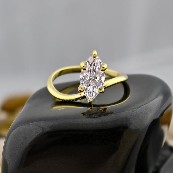 Unique Style Shank 2 CT Marquise Cut Engagement Ring Lab Grown Diamond IGI Certified CVD Solitaire Diamond Ring, Wedding Gift Ring For Her