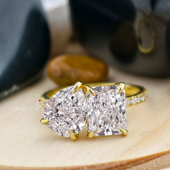 2+2CT Toi Et Moi Ring Pear And Radiant Cut Toi Et Moi Ring Lab Diamond Toi Et Moi Engagement Ring Anniversary Gift For Her Pave Setting Ring