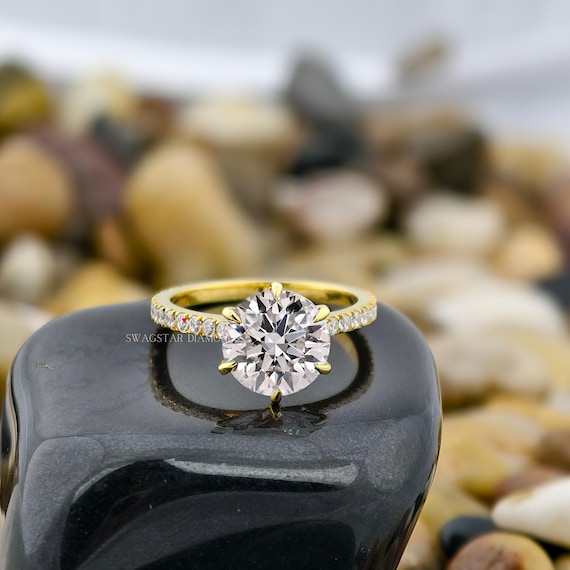 5CT Round Cut Lab Grown Diamond Engagement Ring Cathedral Style Shank Ring Round Cut Wedding Ring Solitaire Diamond 18kt Solid Gold Ring