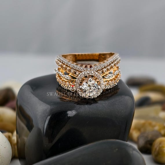 Round Cut Engagement Ring Lab Grown Diamond, 1 CT Diamond Vintage Ring, 14K Rose Gold Ring, Halo Setting, Split Shank Ring, Wedding Ring