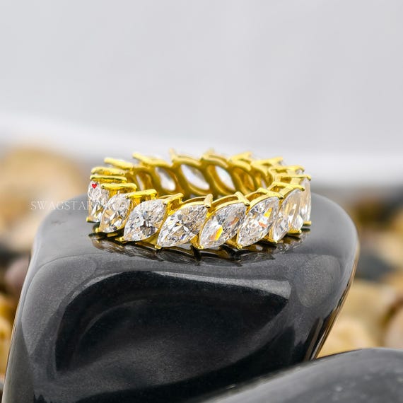 Marquise Shape Lab Diamond Eternity Band 14K Gold Proposal Anniversary Engagement Wedding Gift for Her Wife Birthday Gift 4.5 tcw
