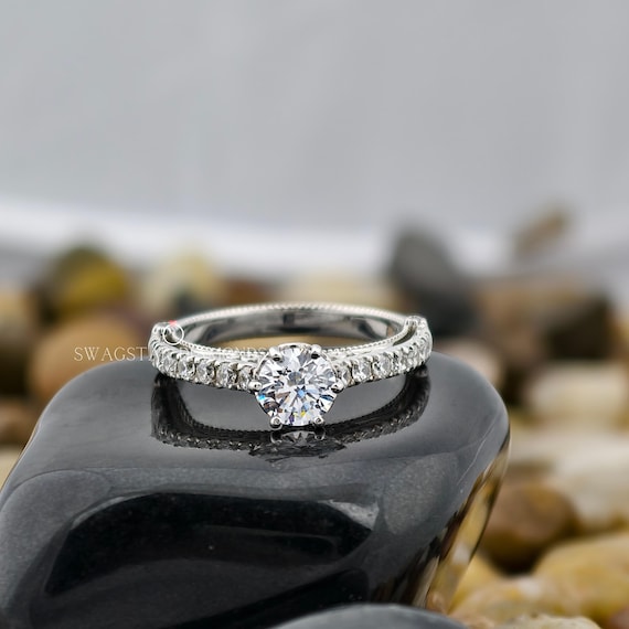 Round Solitaire Lab grown diamond Engagement ring 14K Gold Anniversary Wedding Proposal Ring For Her Girlfriend Wife Birthday Gift
