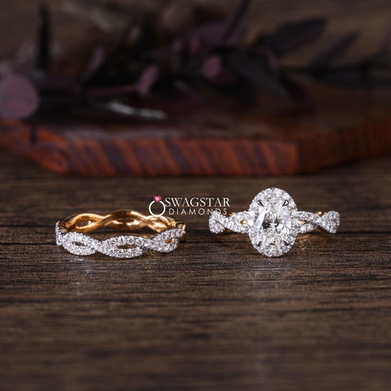 2ct Oval Cut Lab Grown Diamond Bridal set Wedding Ring IGI Certified Oval Diamond Anniversary Ring 14K Solid Gold Ring Engagement Ring