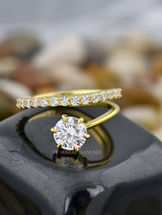 Round Cut Engagement Ring Lab Grown Diamond, 1 CT  Diamond Ring, Prong Setting Ring,  Solid 18K Yellow Gold Ring, Wedding Ring For Bride