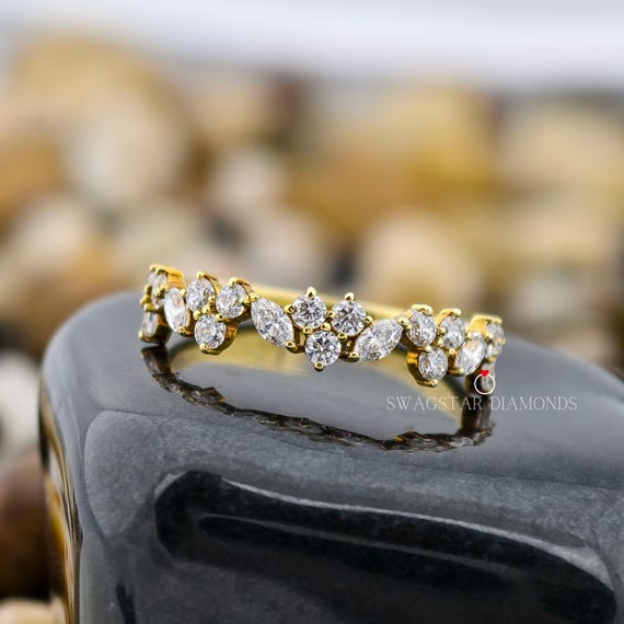 Marquise Lab Diamond Eternity Band with round lab diamond 14K Gold Proposal Engagement Wedding Anniversary Gift for Her Wife Birthday Gift