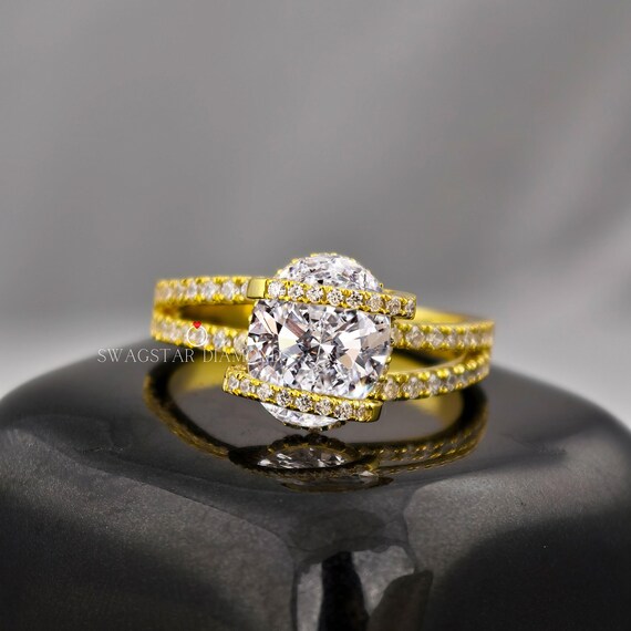 2CT Oval Cut Engagement Unique Ring Lab Grown Diamond, CVD Diamond Ring / Bypass Shank Diamond Ring / Split Shank / Wedding Ring For Bride