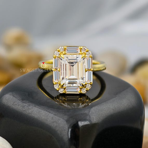 Emerald Cut Engagement Ring Lab Grown Diamond, 2 CT Solitaire Diamond Ring, Yellow Gold Ring, Bezel Set Ring, Prong Setting Ring For Women