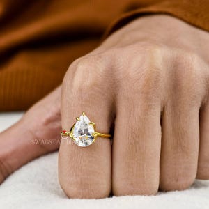 Unique Style Pear Cut Engagement Ring Lab Grown Diamond, 2 CT Solitaire Diamond Ring, 18K Gold Ring, Prong Setting, Propose Ring For Her