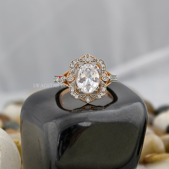Oval Cut Engagement Ring Lab Grown Diamond, 2 CT Diamond Ring, Vintage Style Bezel Set Ring, 18K Rose Gold Ring, Wedding Ring For Bride