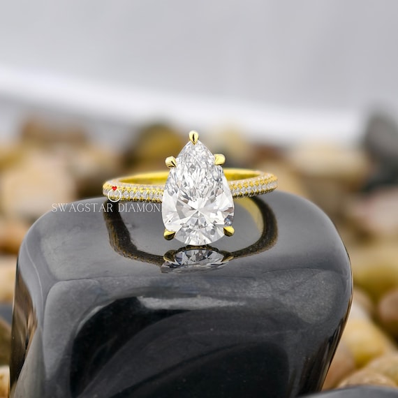 2 Carat Pear Shape Lab Diamond ring Engagement Ring 14K Gold Ring Anniversary Wedding Proposal Gift For Her Girlfriend Wife Birthday Gift