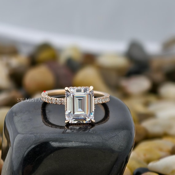 2 Ct Emerald Cut Lab Grown Diamond Engagement Ring 14K Gold Anniversary Wedding Proposal Ring For Her Girlfriend Wife Birthday Gift
